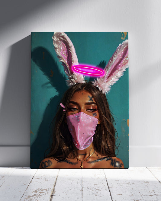 Masked Bunny Neon Wall Poster