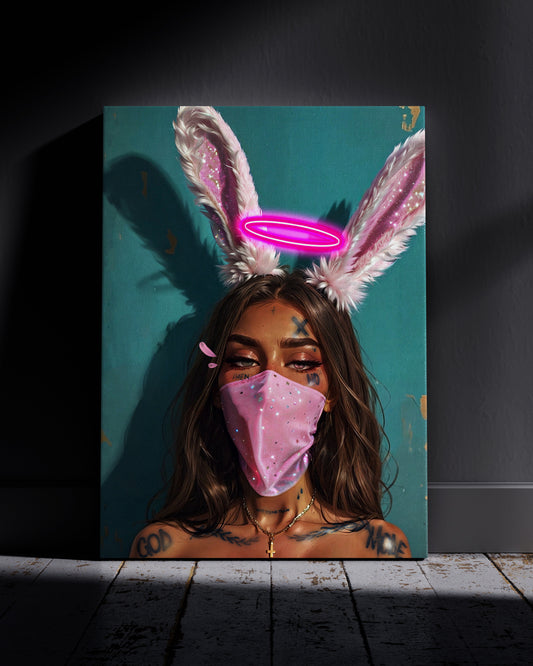 Masked Bunny Neon Wall Poster