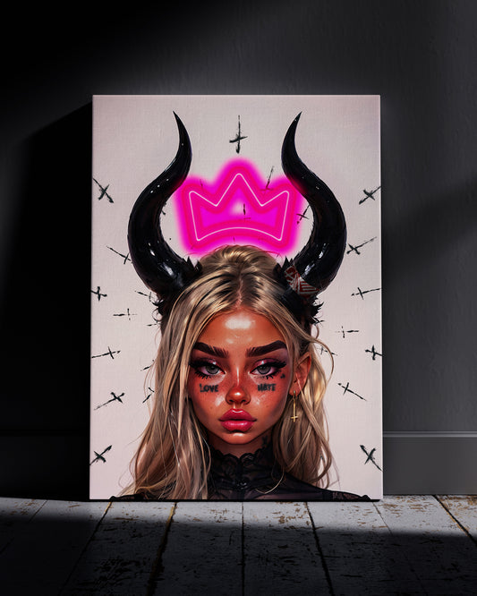 Crowned Rebel Neon Wall Poster